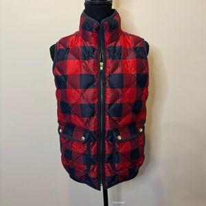 J. Crew Red Black Buffalo Check Plaid Down Vest